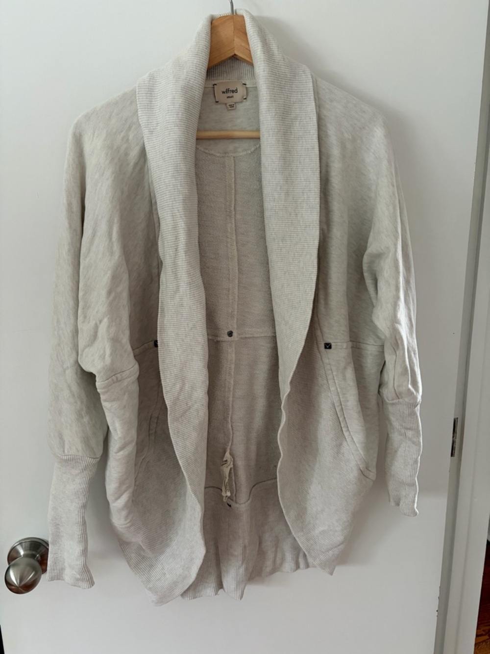 Wilfred Light Gray Open-Front Shawl Collar Cardigan